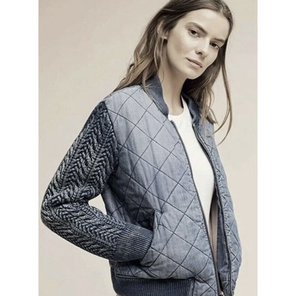 Anthropologie Jackets & Blazers - Anthropologie Cloth & Stone Bomber Jacket Small Denim Blue Chambray Zip Puffer